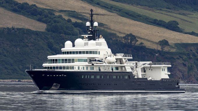 The super yacht, Le Grand Bleu, which belongs to oil billionaire Eugene Schvidler, in the Moray Firth. Picture supplied by WDC/charliephillips.