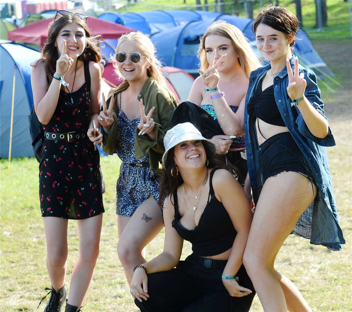 Belladrum 2019. Ellie Brown, Kara Young, Cara Finlayson, Gabrielle McWhirter and Isla Brushneen. Picture: Gary Anthony. Image No.044555.