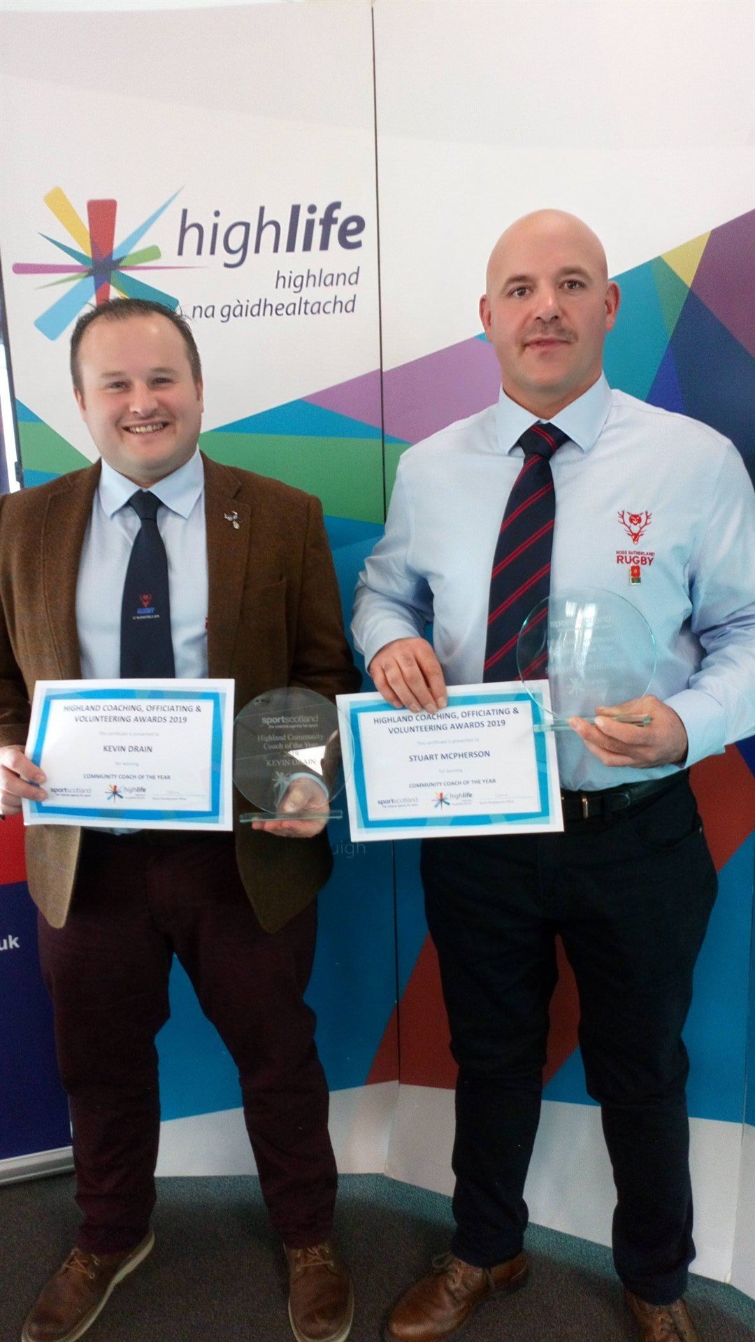 Ross Sutherland Rugby coaches Kevin Drain and Stuart Macpherson won the joint Community Coach of the year award.