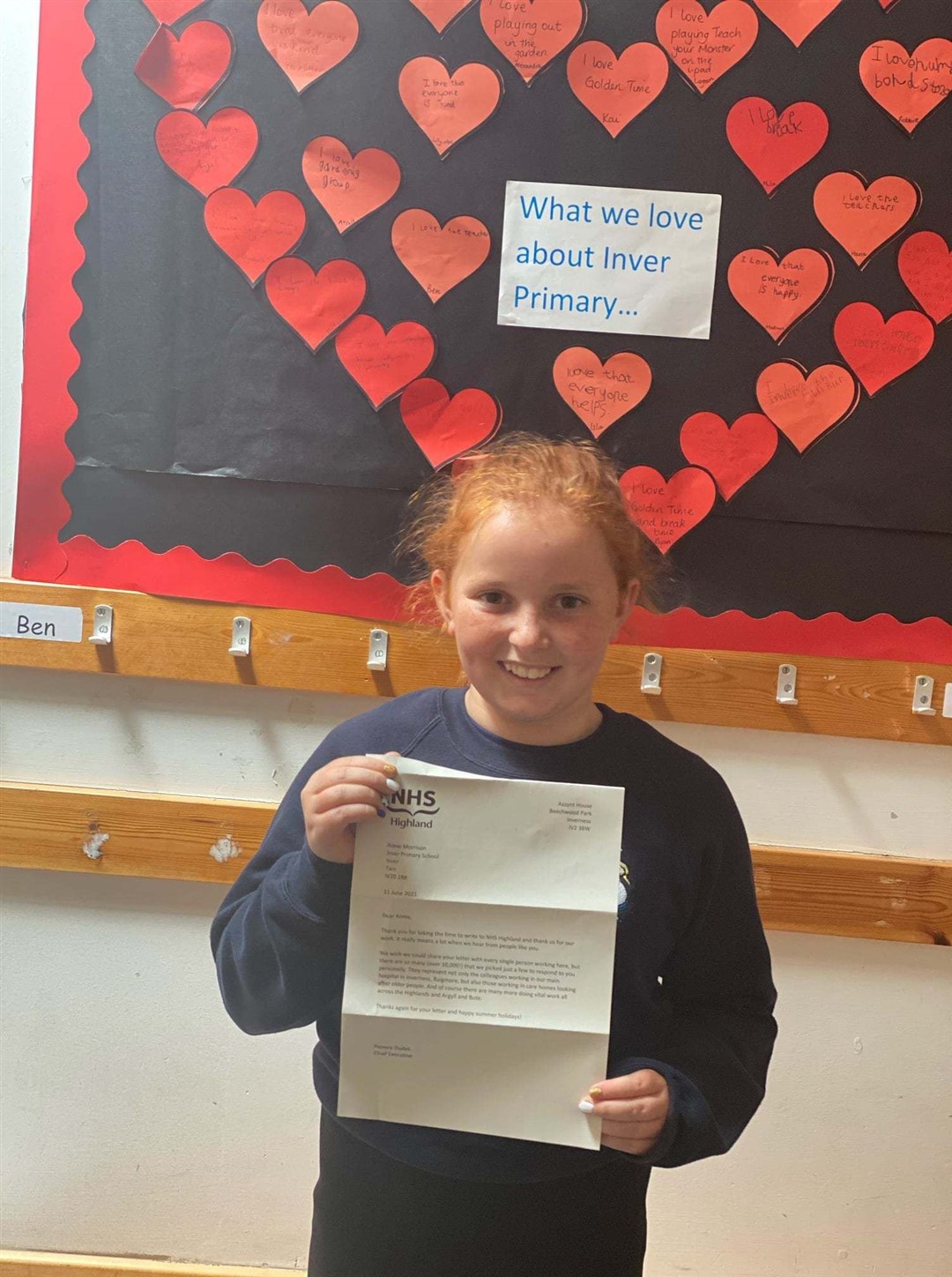 Aimee Morrison with her letter from NHS Highland chief executive Pamela Dudek.