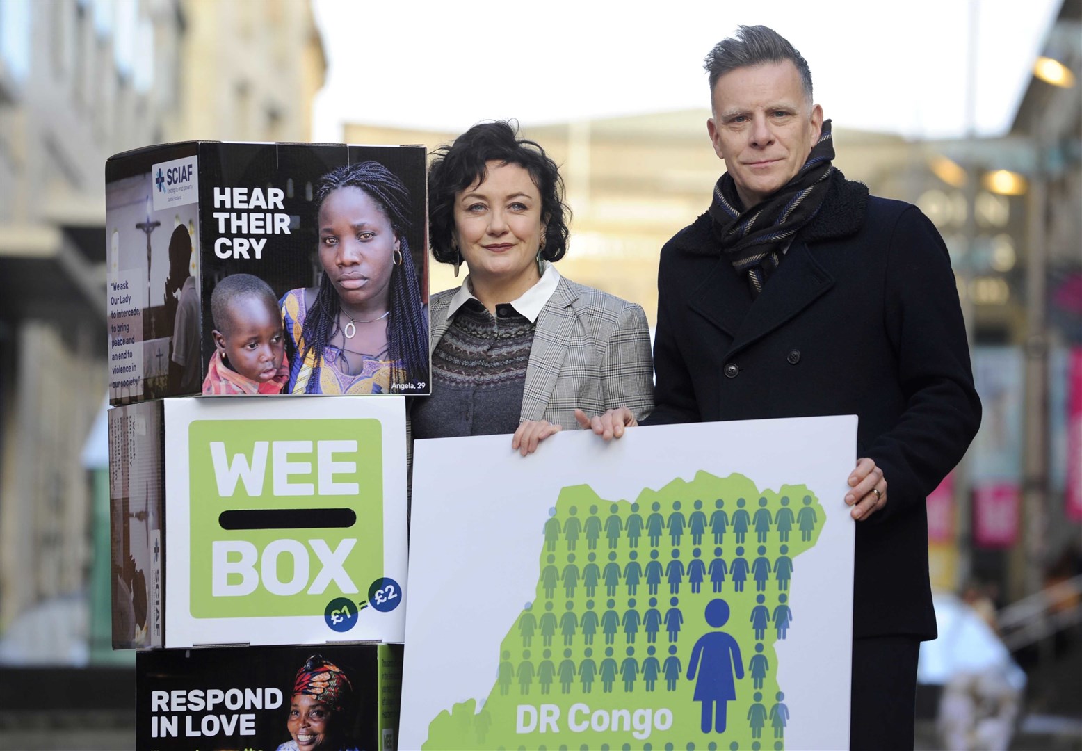 Deacon Blue stars Lorraine McIntosh and Ricky Ross launch Sciaf’s (Scottish Catholic International Aid Fund) 2020Wee Box Big Change appeal having just returned from seeing the charity’s work in the Democratic Republic of Congo. Picture: Colin Hattersley Photography