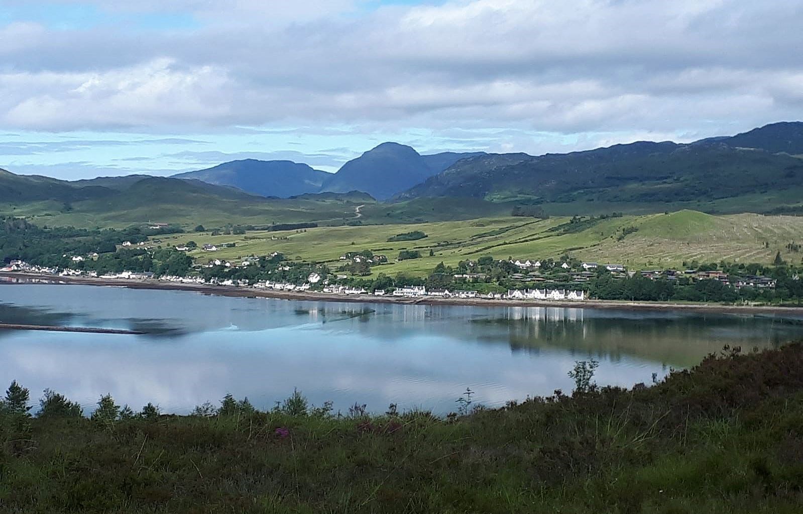 Looking towards the village of Lochcarron from above the southern shore of Loch Carron.