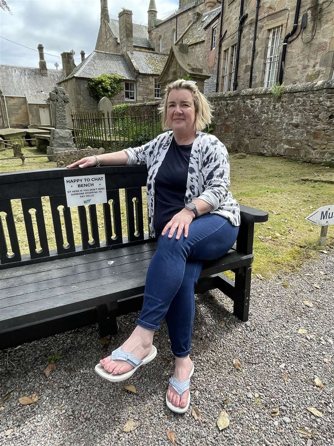 Rachel Cunningham at the bench in Tain.