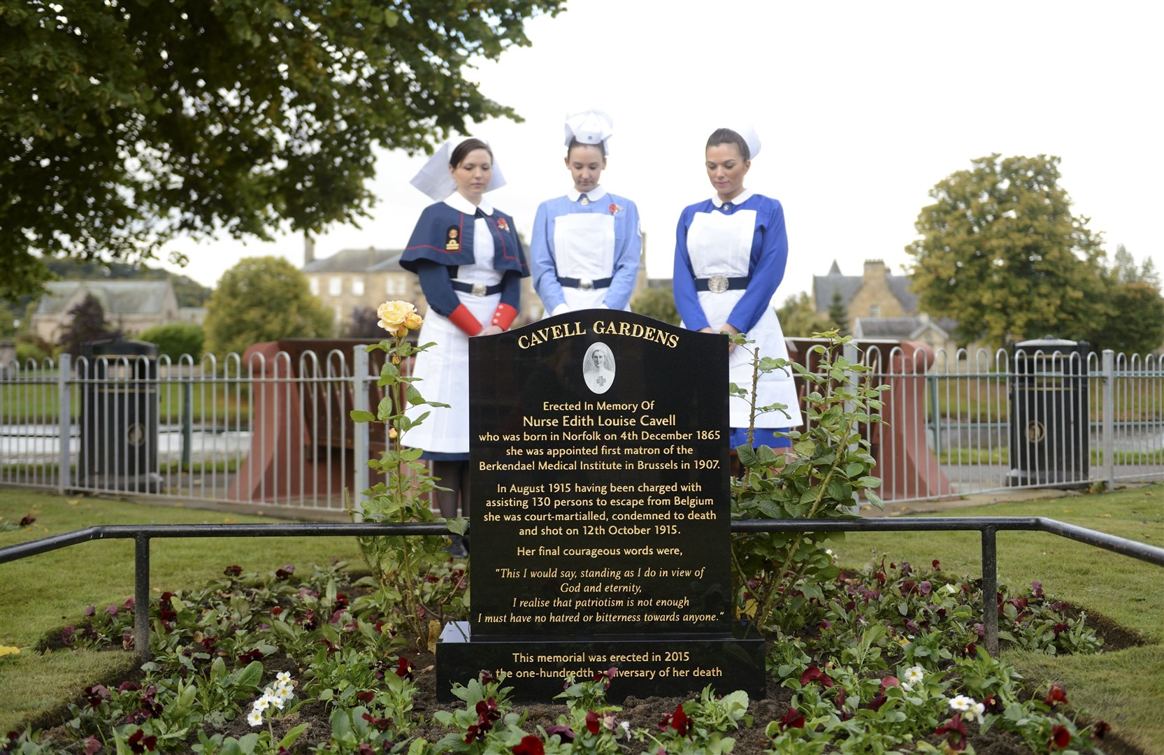 Raigmore hospital nurses in period uniform when new memorial to Edith Cavell was unveiled.