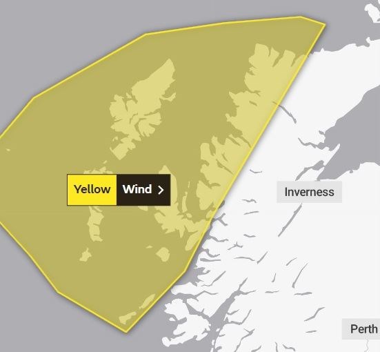 The area covered by Sunday's yellow warning for gale-force winds. Forecasters have warned that areas outside the warning zone will also face strong winds. Picture: Met Office.