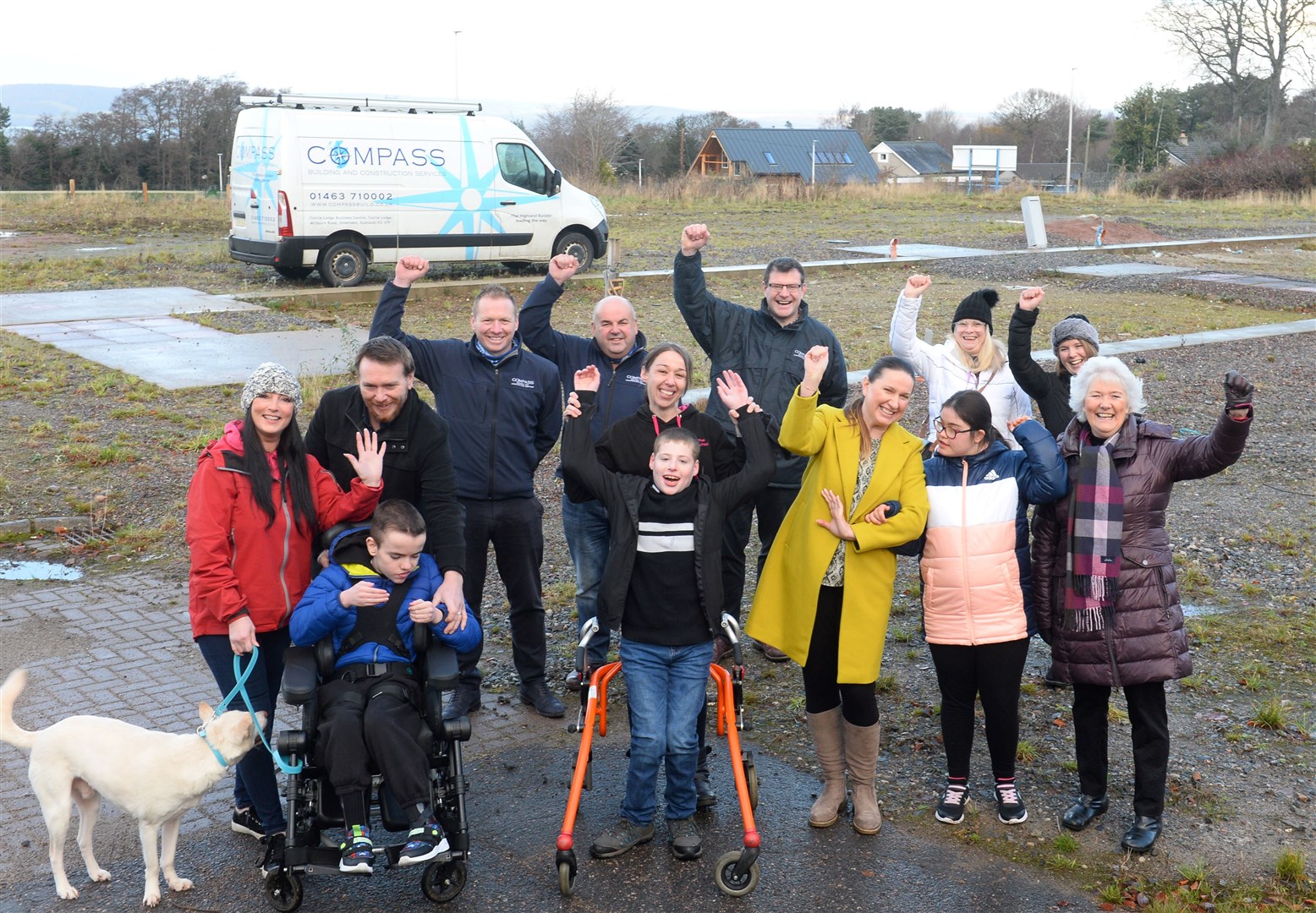 Elsie Normington (right) celebrates with families and the contractor at the site in Smithton. Picture: Gary Anthony.