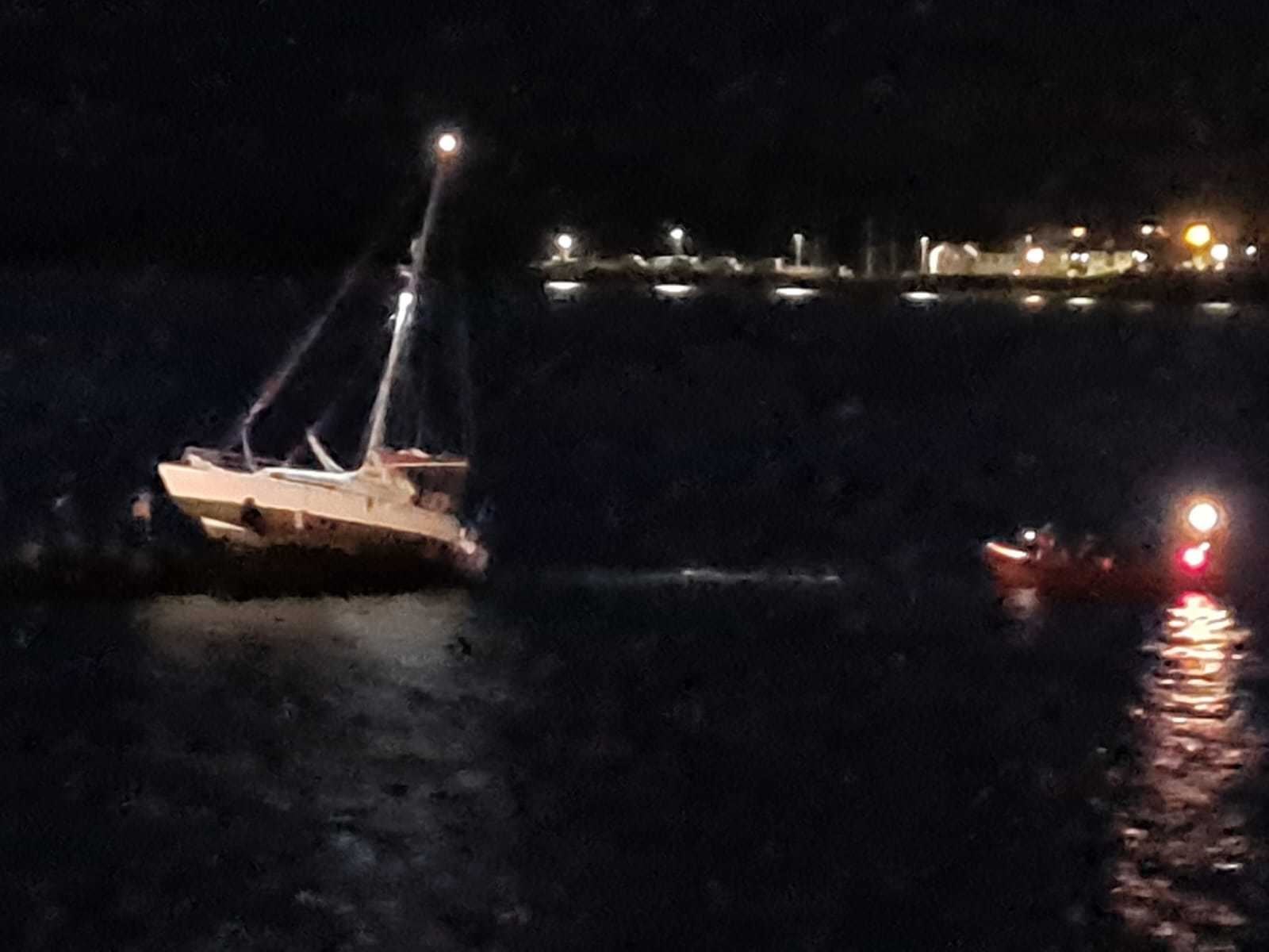 The yacht was secured before a return visit in daylight at high tide. Picture: Kyle Lifeboat RNLI