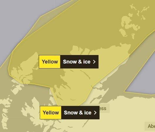 The area covered by the new snow warning (darker yellow) comes into force at 4pm on Wednesday. Picture: Met Office.