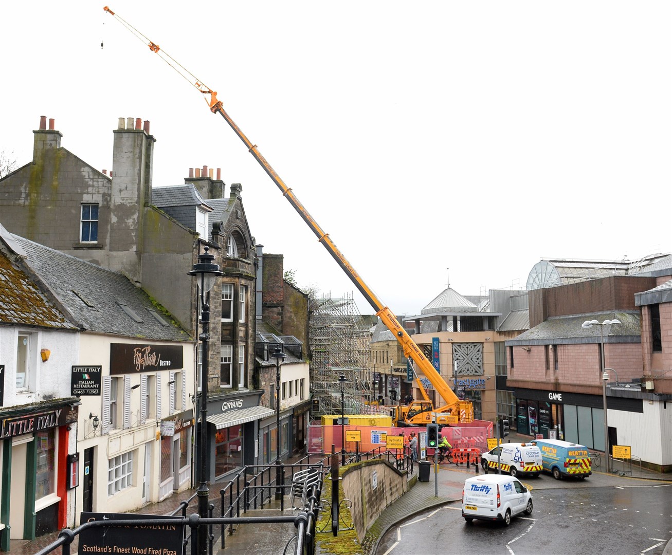 The crane arrives on site at the Eastgate Hostel. Picture: Gary Anthony.