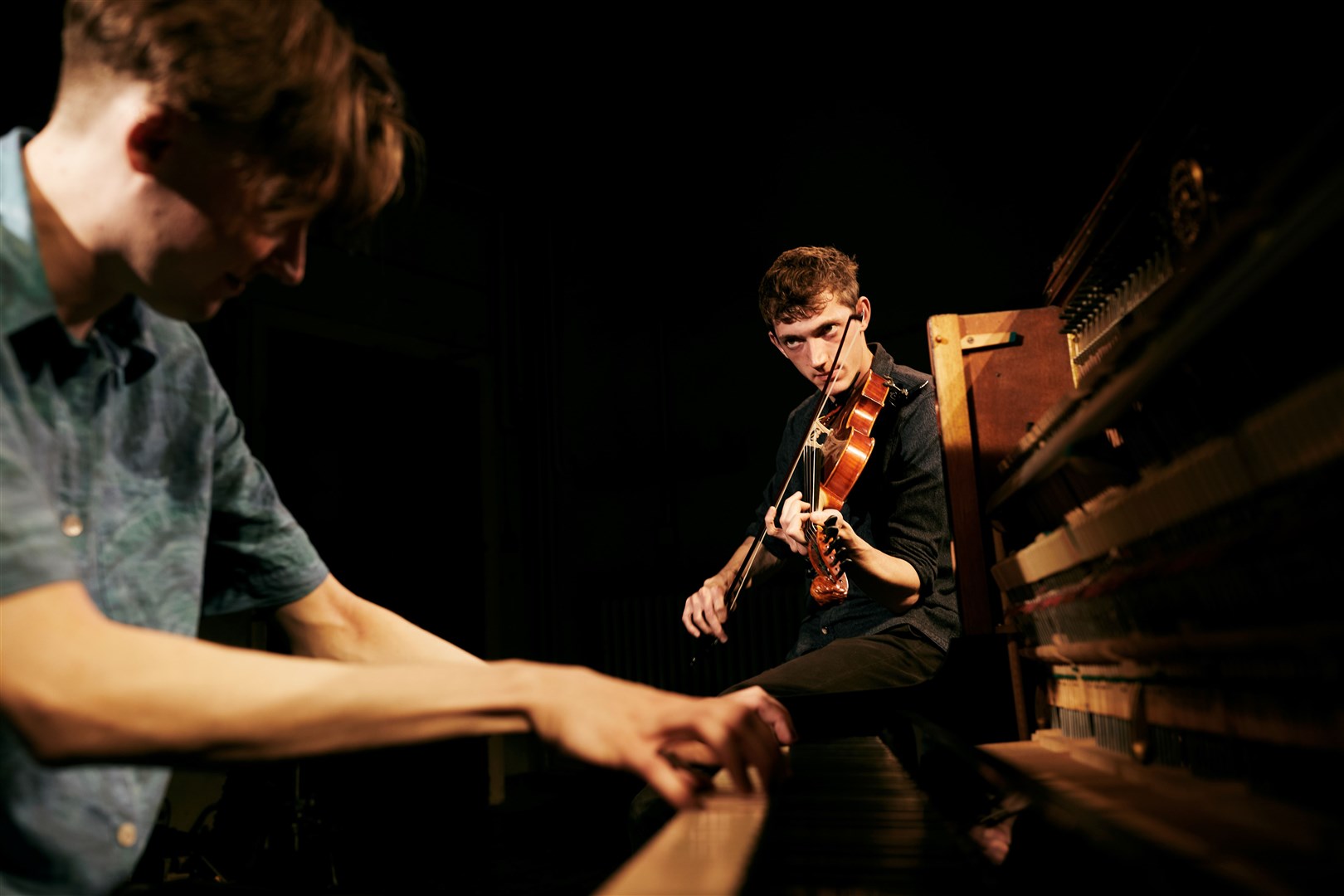 Charlie Grey on fiddle and Joseph Peach on Piano. Picture: Peter Dibdin.
