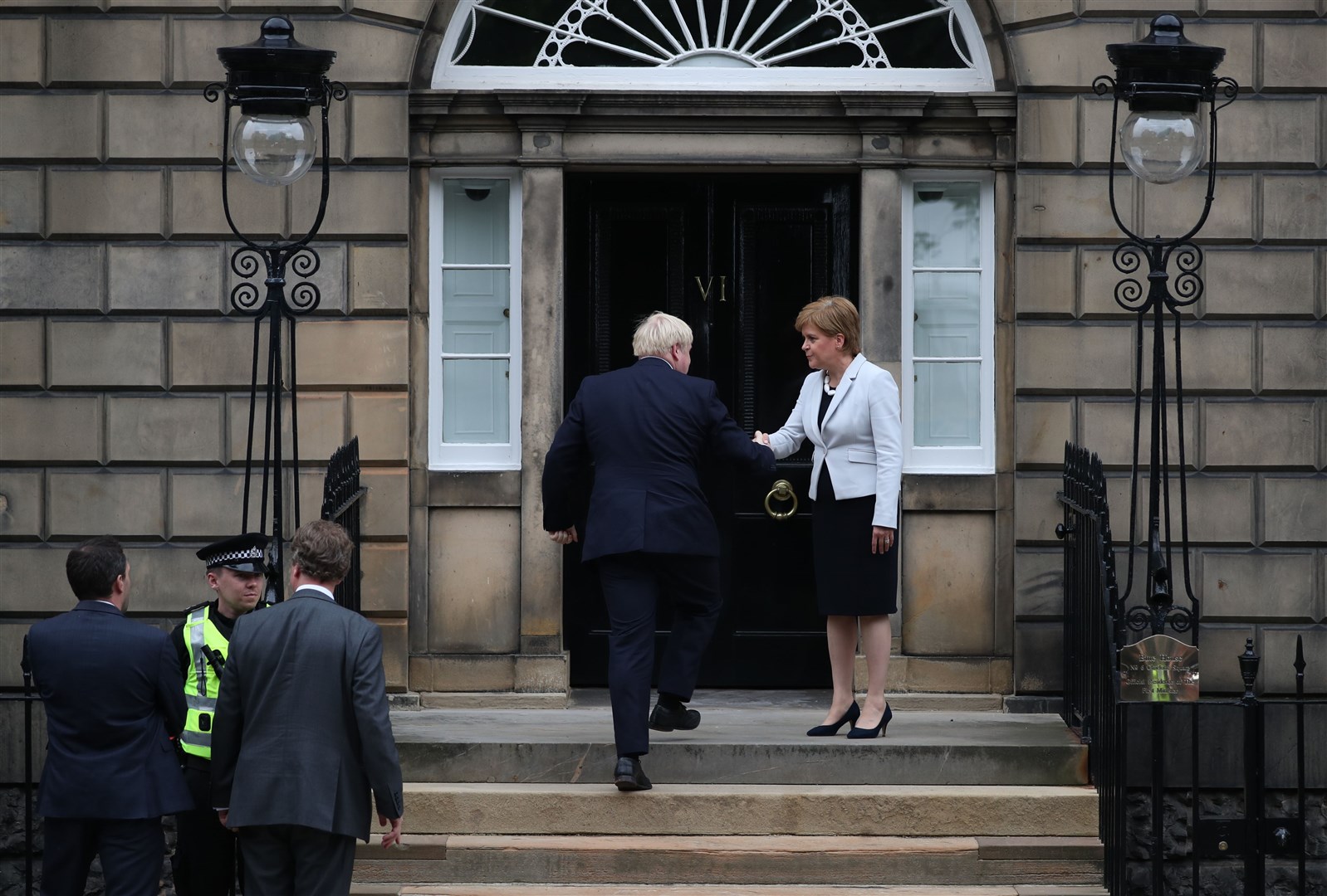 Welcoming then-prime minister Boris Johnson to Bute House (Jane Barlow/PA)