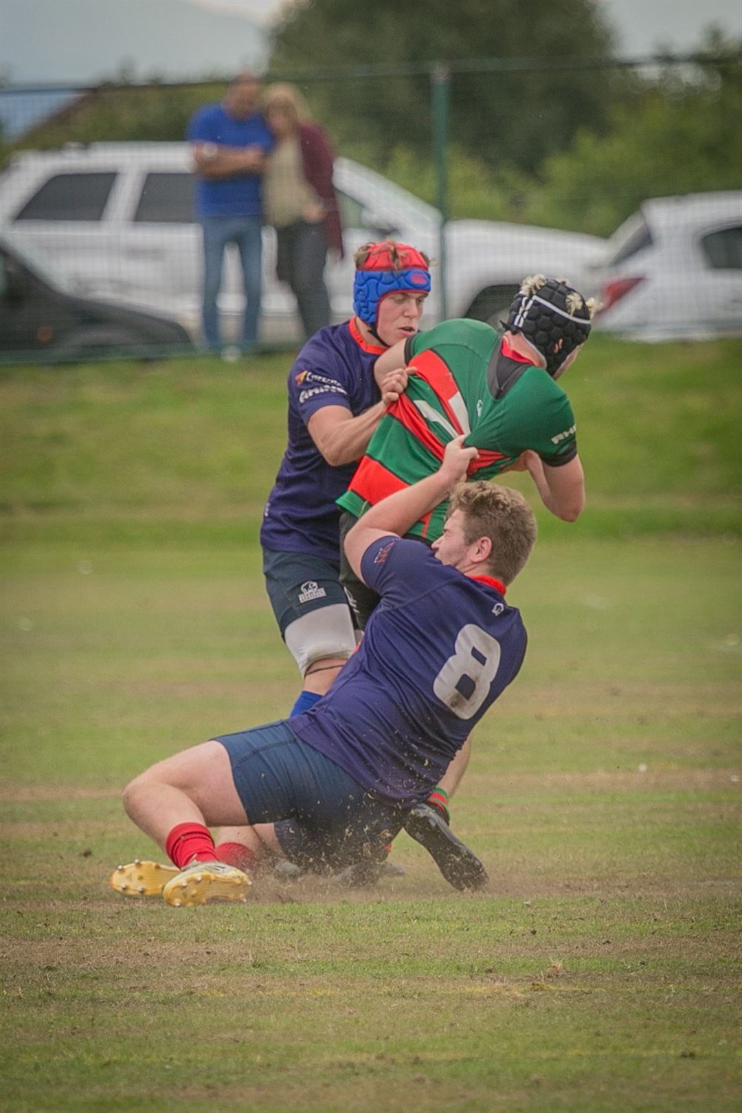 Ross Sutherland's captain for the 2021/22 season Tom Bannerman gets in the thick of the action against Highland 2nds in their Caledonia North Two opener. Picture: Peter Carson