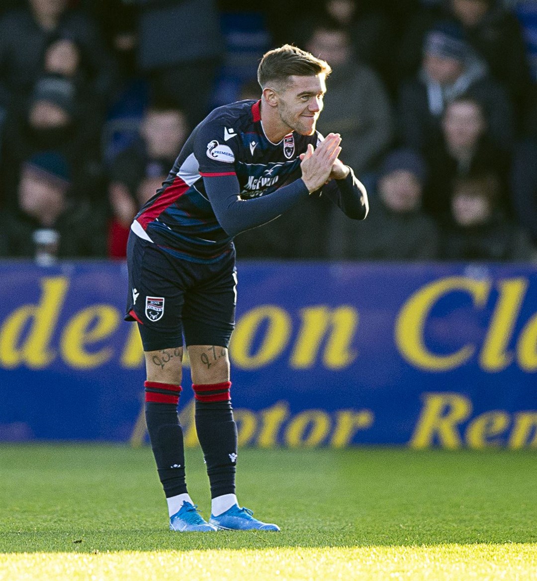 Picture - Ken Macpherson, Inverness. Ross County(1) v Aberdeen(3). 09/11/19. Ross County's Josh Mullin celebrates his goal.