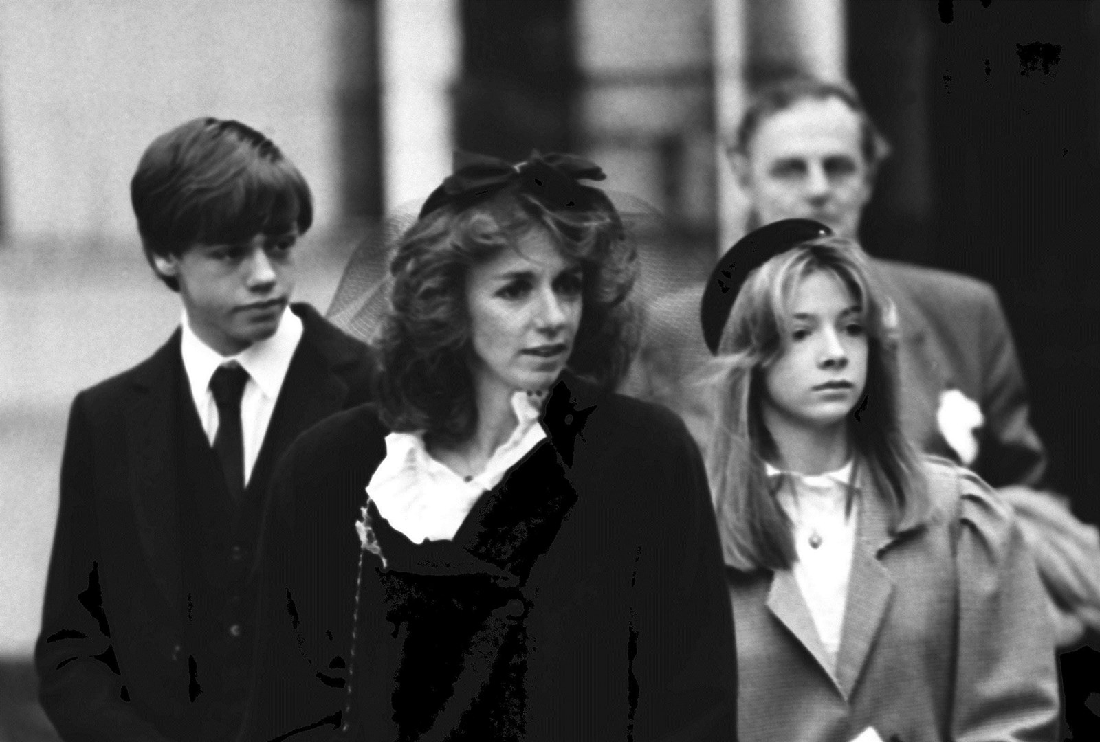 The widow of Sir Anthony Berry leaves St Margaret’s Church, Westminster, with her children after the memorial service for the Tory MP who was killed in the Brighton bomb blast (Archive/PA)