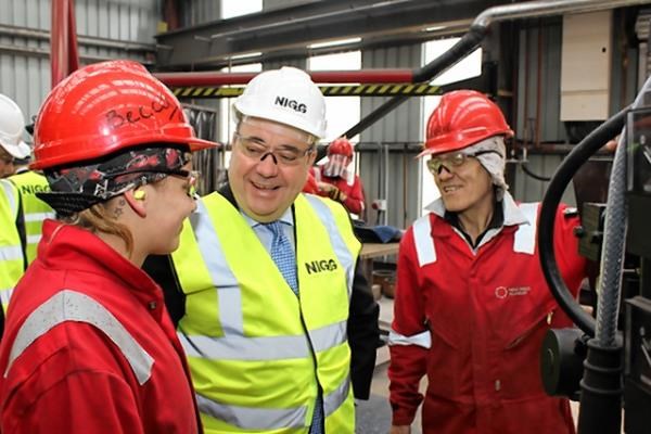 First Minister meets with (from left to right) Rebecca Paterson and James Ferguson at Nigg Skills Academy.