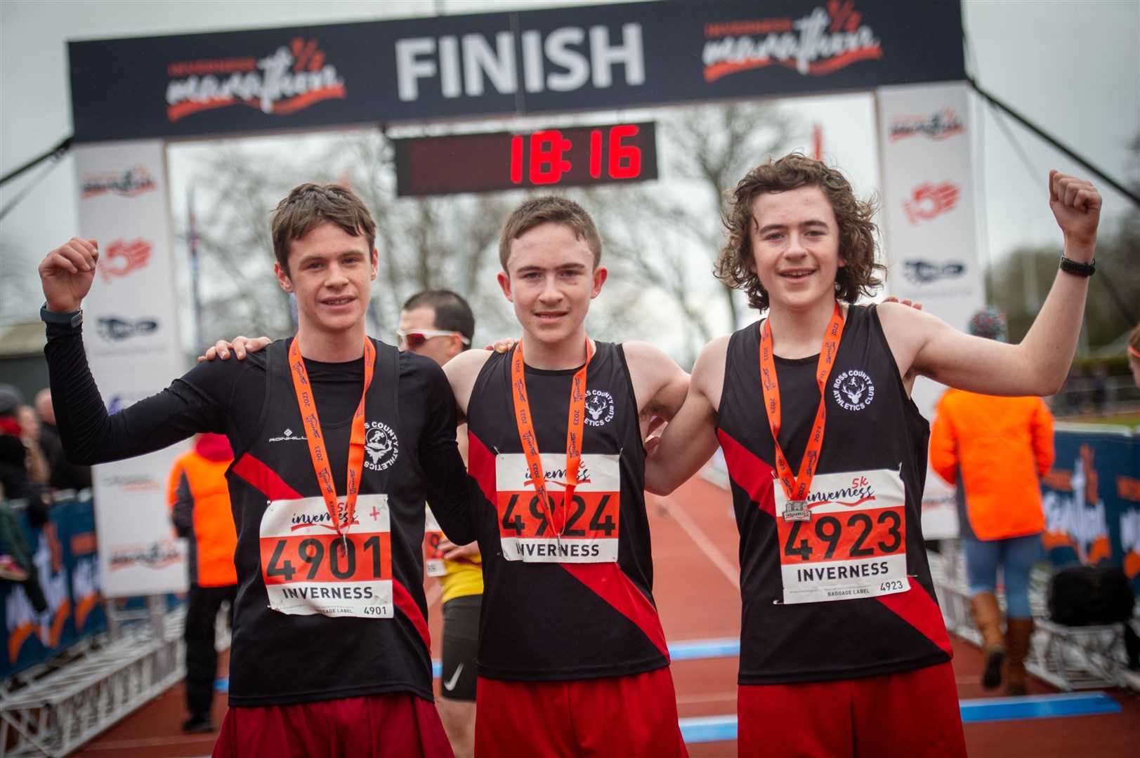 Ross County Athletics Club dominated the men's podium in the 5k in 2023 with Noah Carson (3rd), Lachlan Thomas (1st) and Kaeden Thomas (2nd). Picture: Callum Mackay..