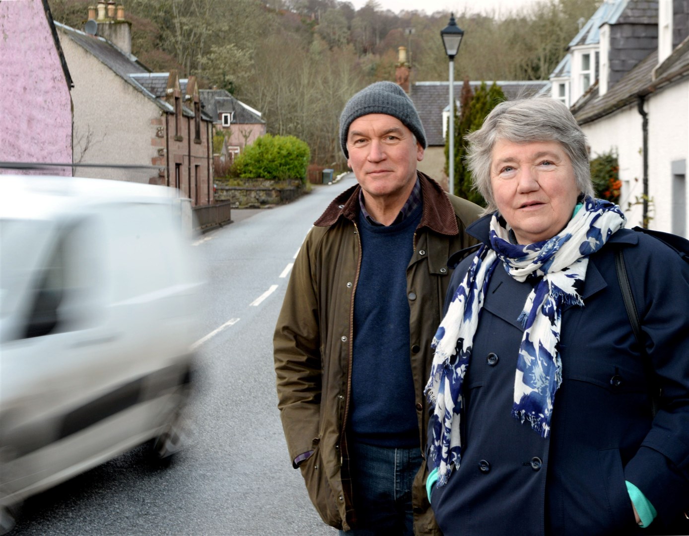 Rosemarkie campaigners last year stepped up their campaign for a 20mph zone to be introduced to the Black Isle village following long-standing safety concerns. David Guthrie and Anne Phillips, on Bridge Street where there is no pavement along the road connecting the popular Fairy Glen walk with the High Street. Picture: James Mackenzie.