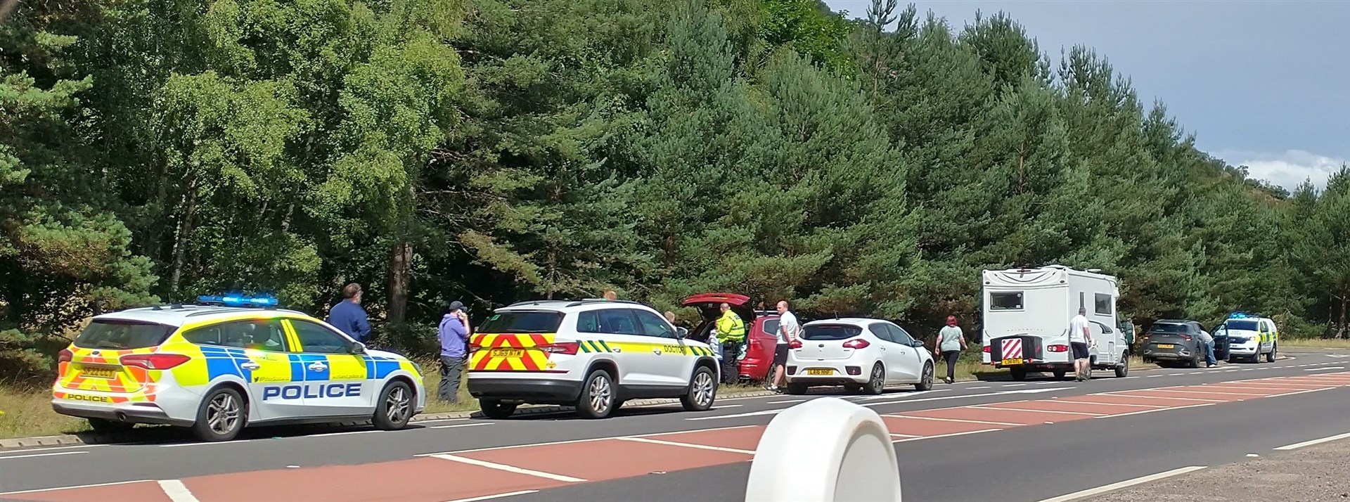 The scene of the two-car collision on the A9 near Aviemore on Sunday afternoon.