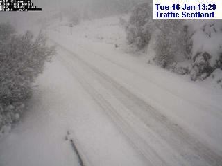 The live traffic camera showing the A87 at Cluanie shortly before 1.30pm.