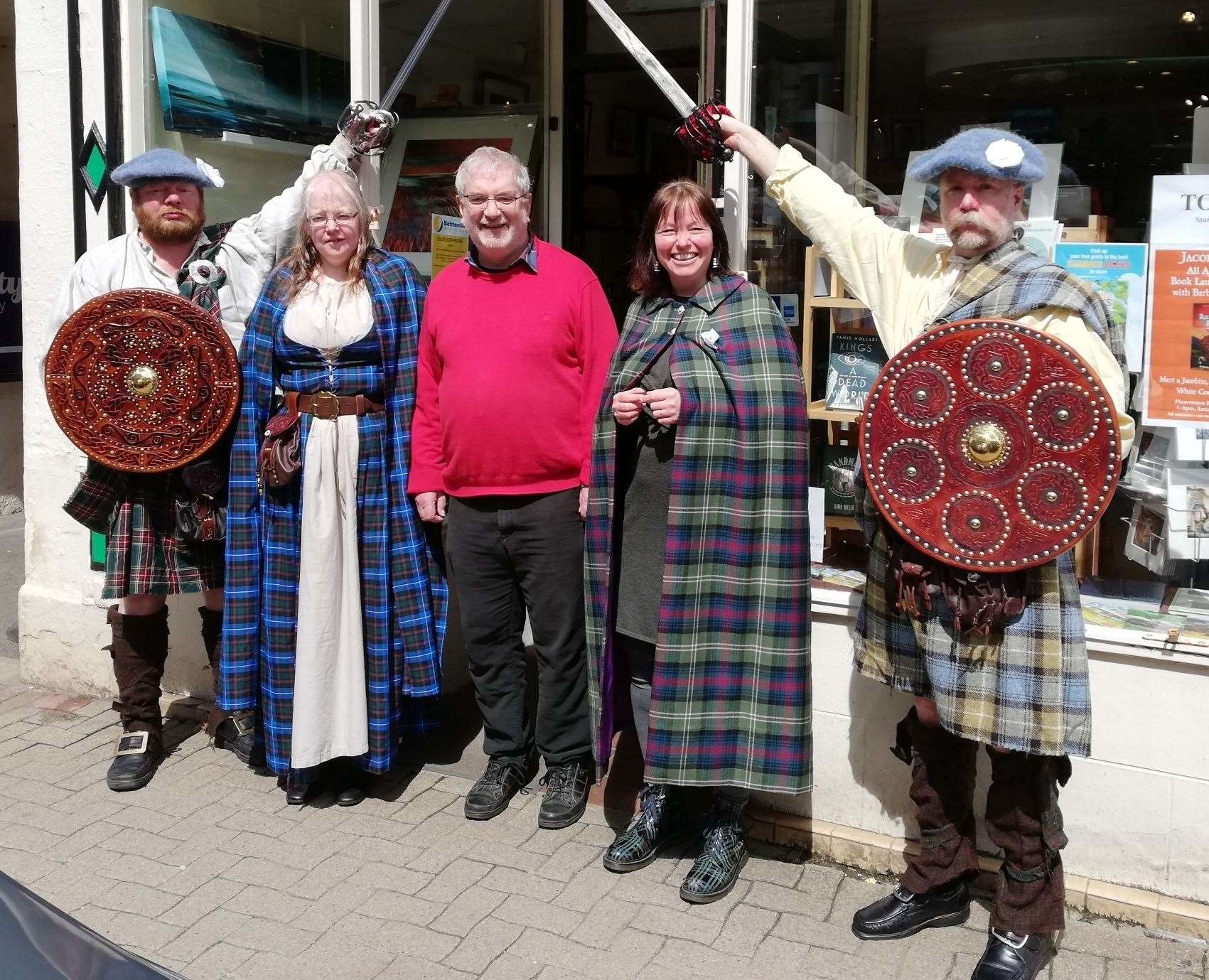 Steve MacLennan and his Highlanders for Hire joined forces with Dingwall's Picaresque Books and author Barbara Henderson.