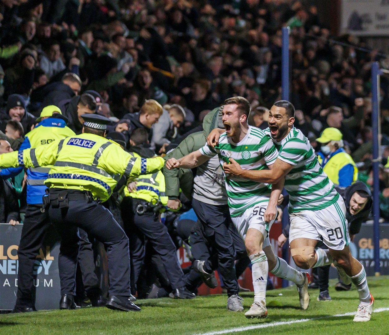 Celtic’s Anthony Ralston celebrates his late winning goal. Picture: Ken Macpherson, Inverness.