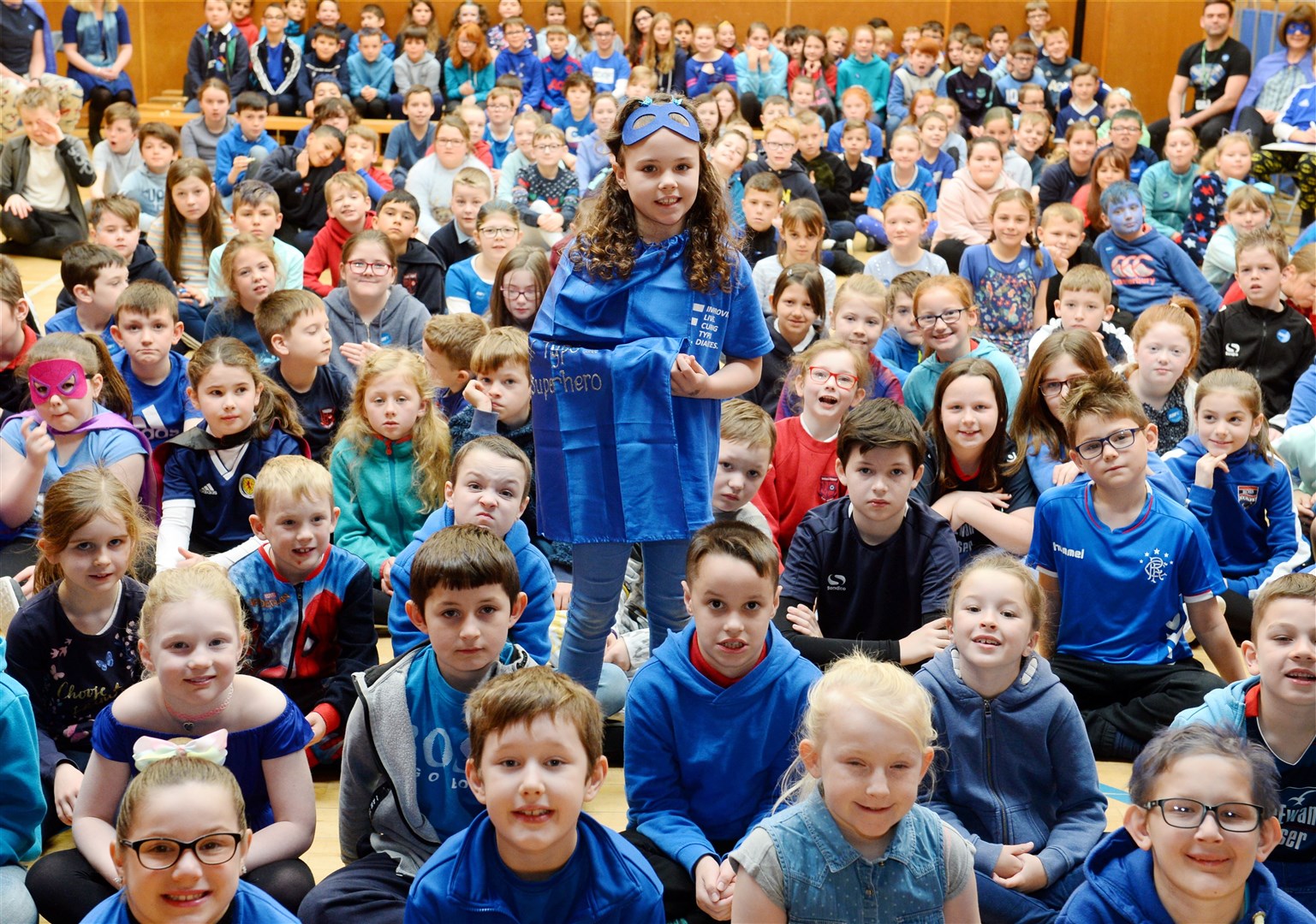 Roddy Riddle gave a talk on living with type 1 diabetes at Dingwall Primary.The children wore blue to show their support.P4 pupil Chloe MacAllister was thrilled with the response. Picture: Gary Anthony.
