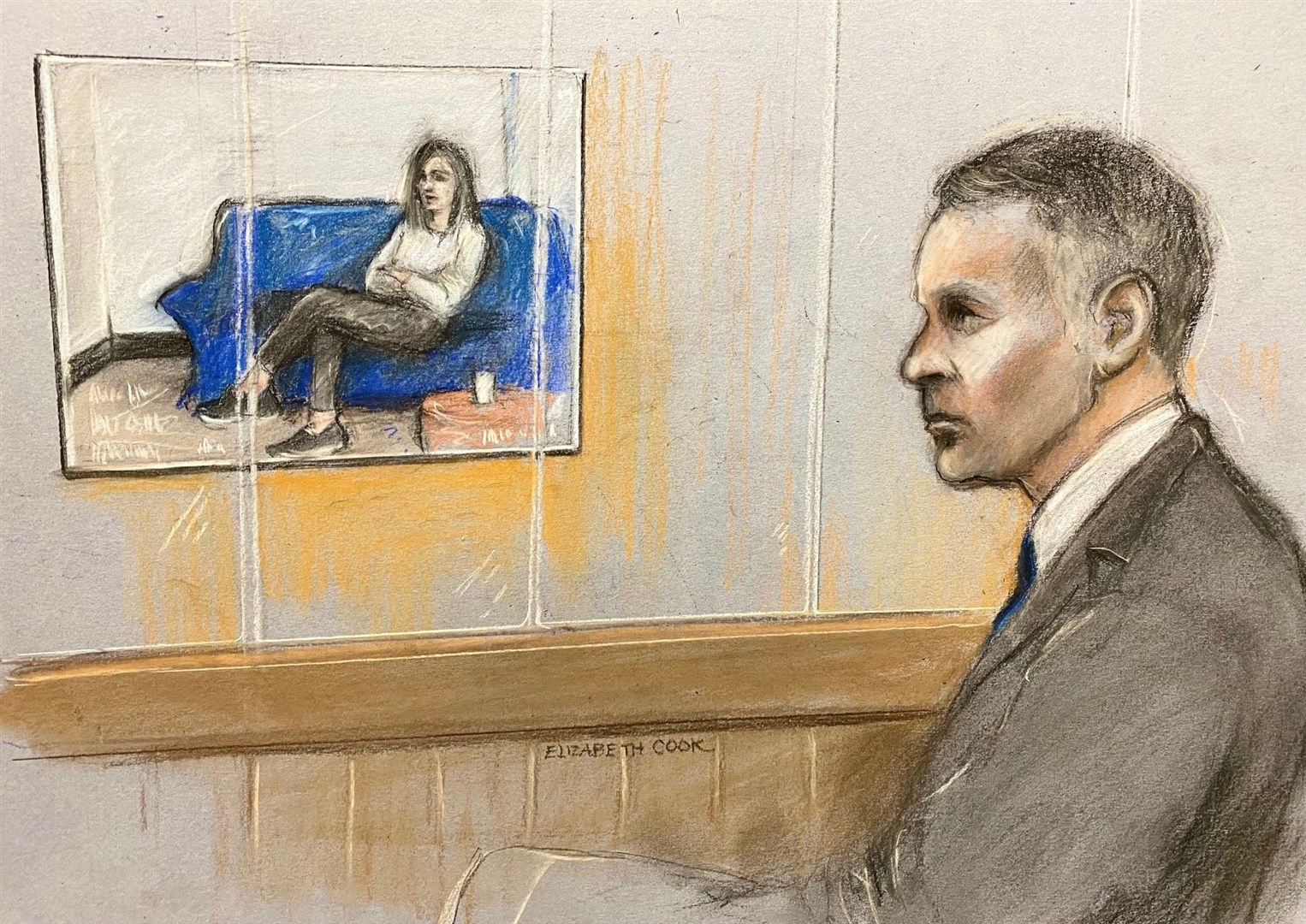 Court artist sketch by Elizabeth Cook of former Manchester United footballer Ryan Giggs at Manchester Crown Court (Elizabeth Cook/PA)