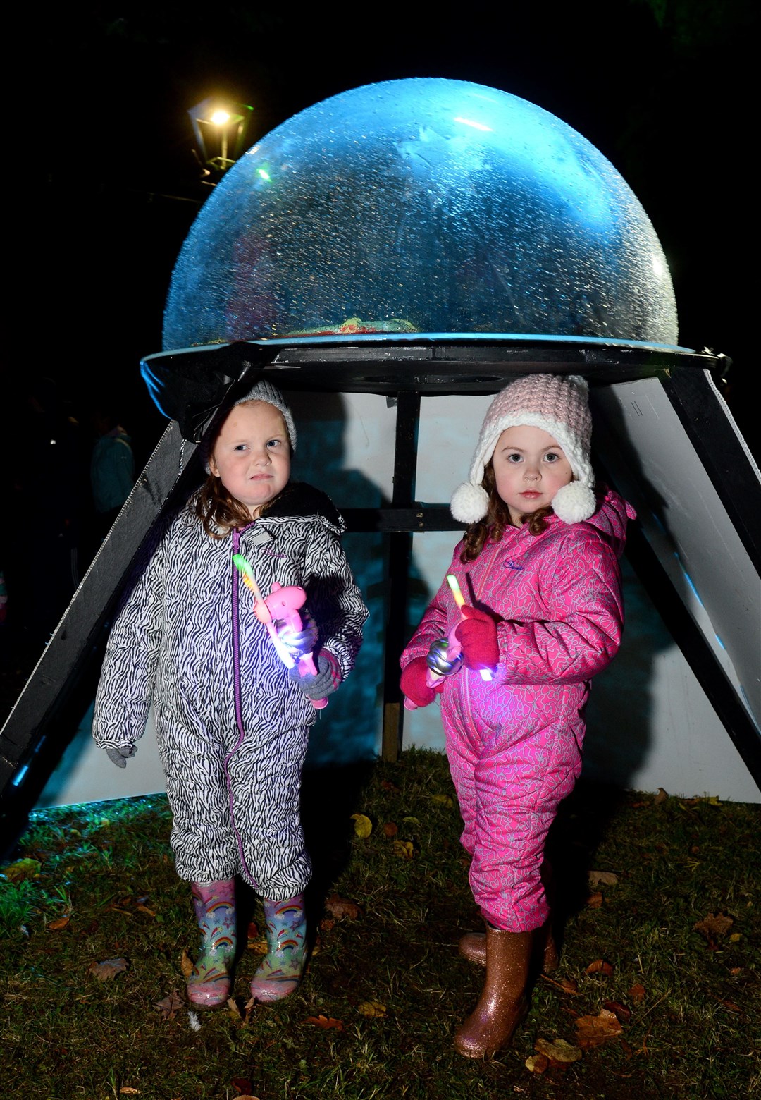 Maddie MacLean and Evie Mulgrey get close to space craft. Picture: Gary Anthony. Image No..