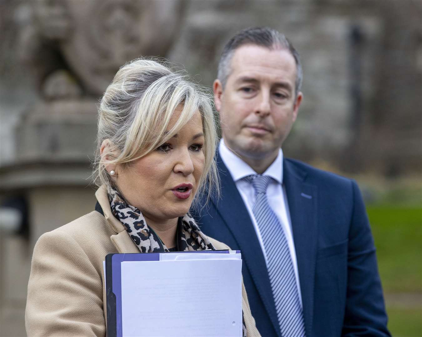 Deputy First Minister Michelle O’Neill and First Minister Paul Givan met Foreign Secretary Liz Truss (Liam McBurney/PA)