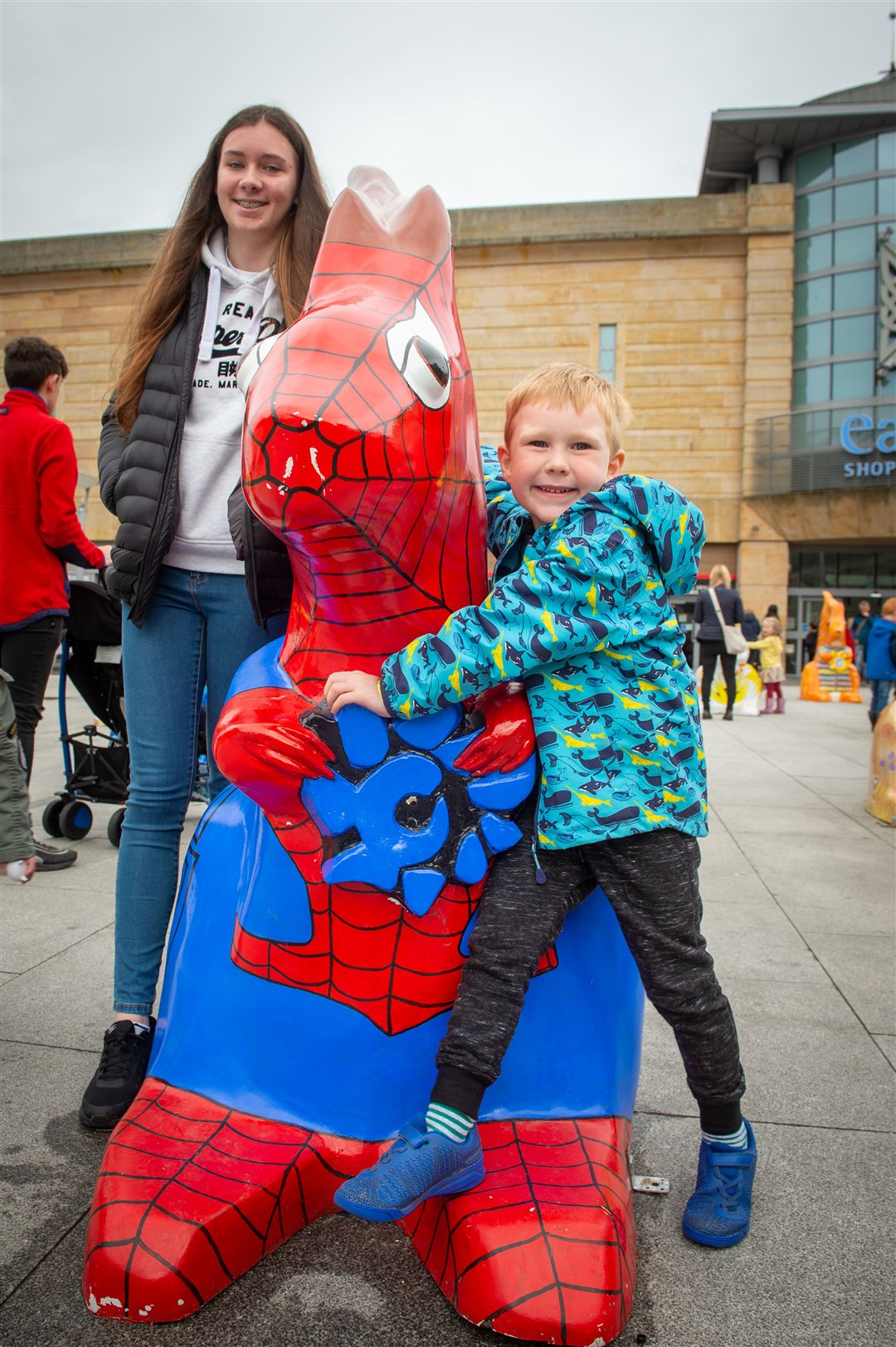 Highland Hospice squirrel sculptures in Falcon Square before being auctioned off...Emma Macdonald and Euan Swales...Picture: Callum Mackay. Image No..