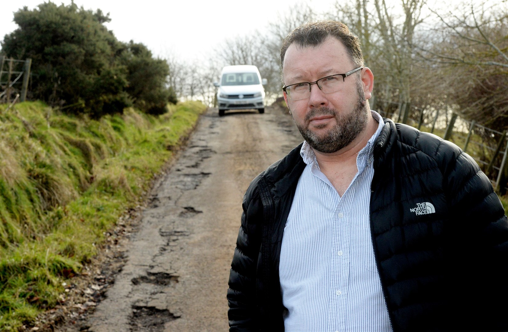 Stephen Skinner is worried potholes could reduce vital ambulance access needed for his daughter. Picture: James MacKenzie