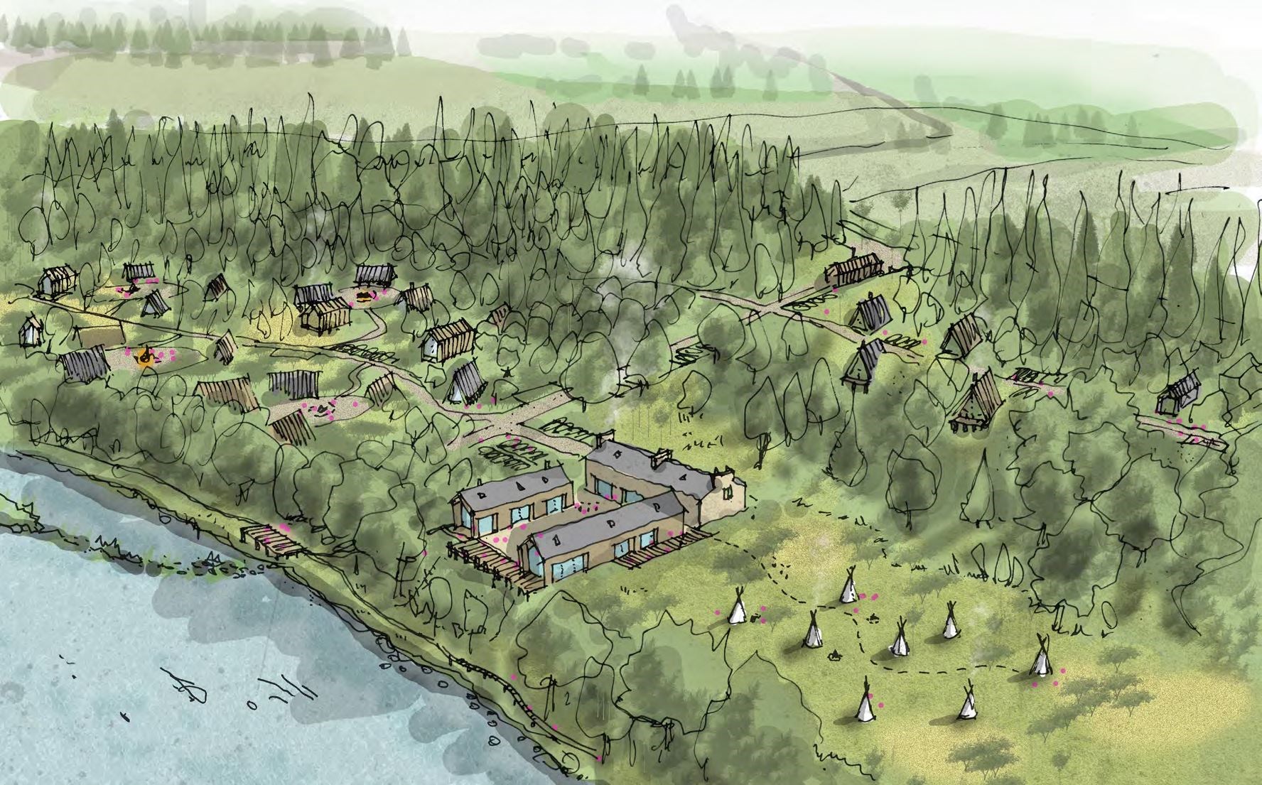 An artist's impression of the proposed lodges on Ann Gloag's estate at Beaufort Castle near Beauly.