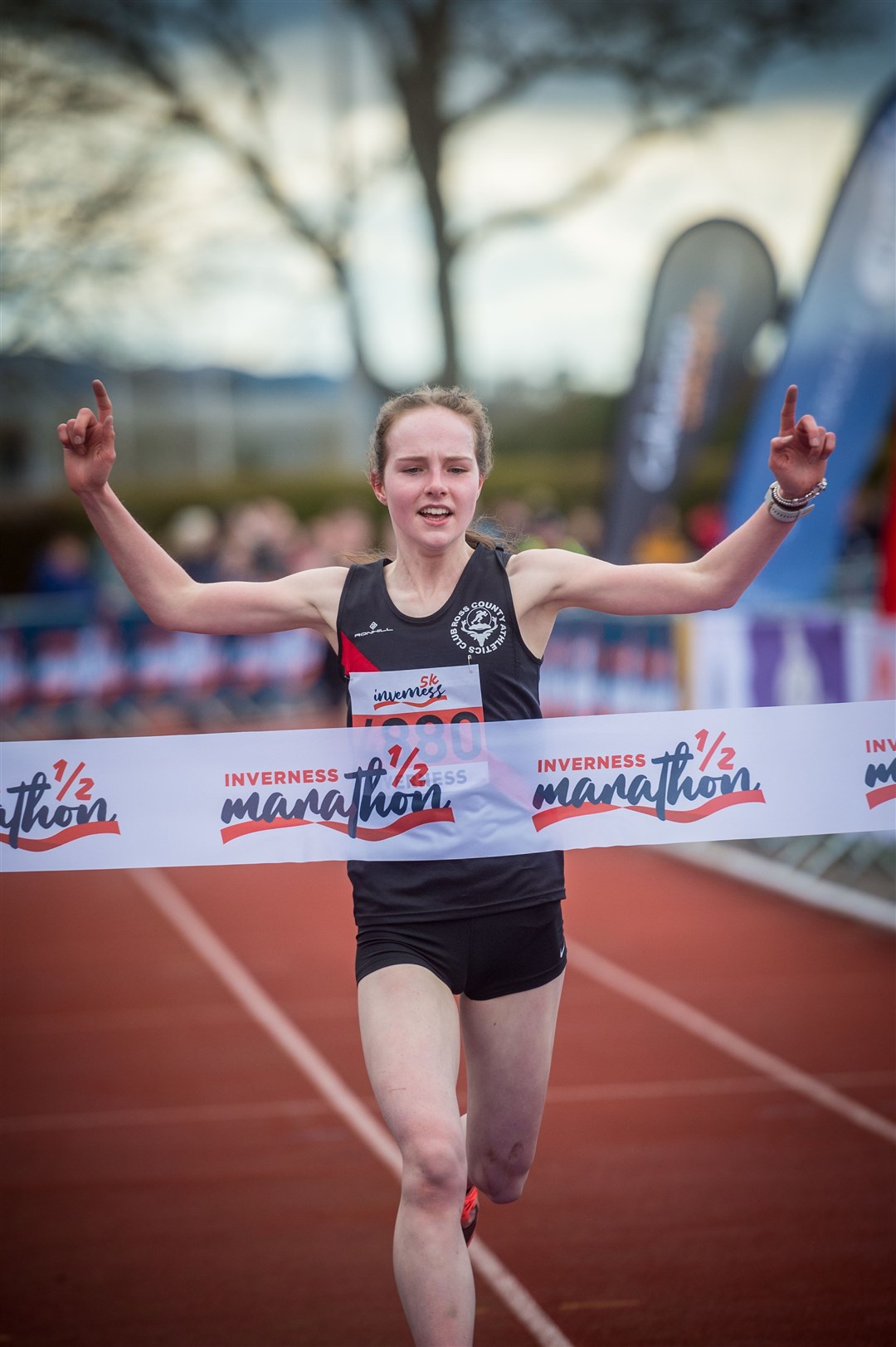 2022 Inverness Half Marathon, Queens Park Stadium...5K womans winner..Caitlyn Heggie, Ross County AC...