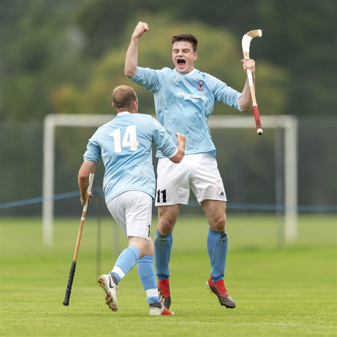 Caberfeidh’s Craig Morrison completes his hat-trick to make it 5 - 5 in extra time. Newtonmore v Caberfeidh in the Tulloch Homes Camanachd Cup semi final, played at The Bught, Inverness.