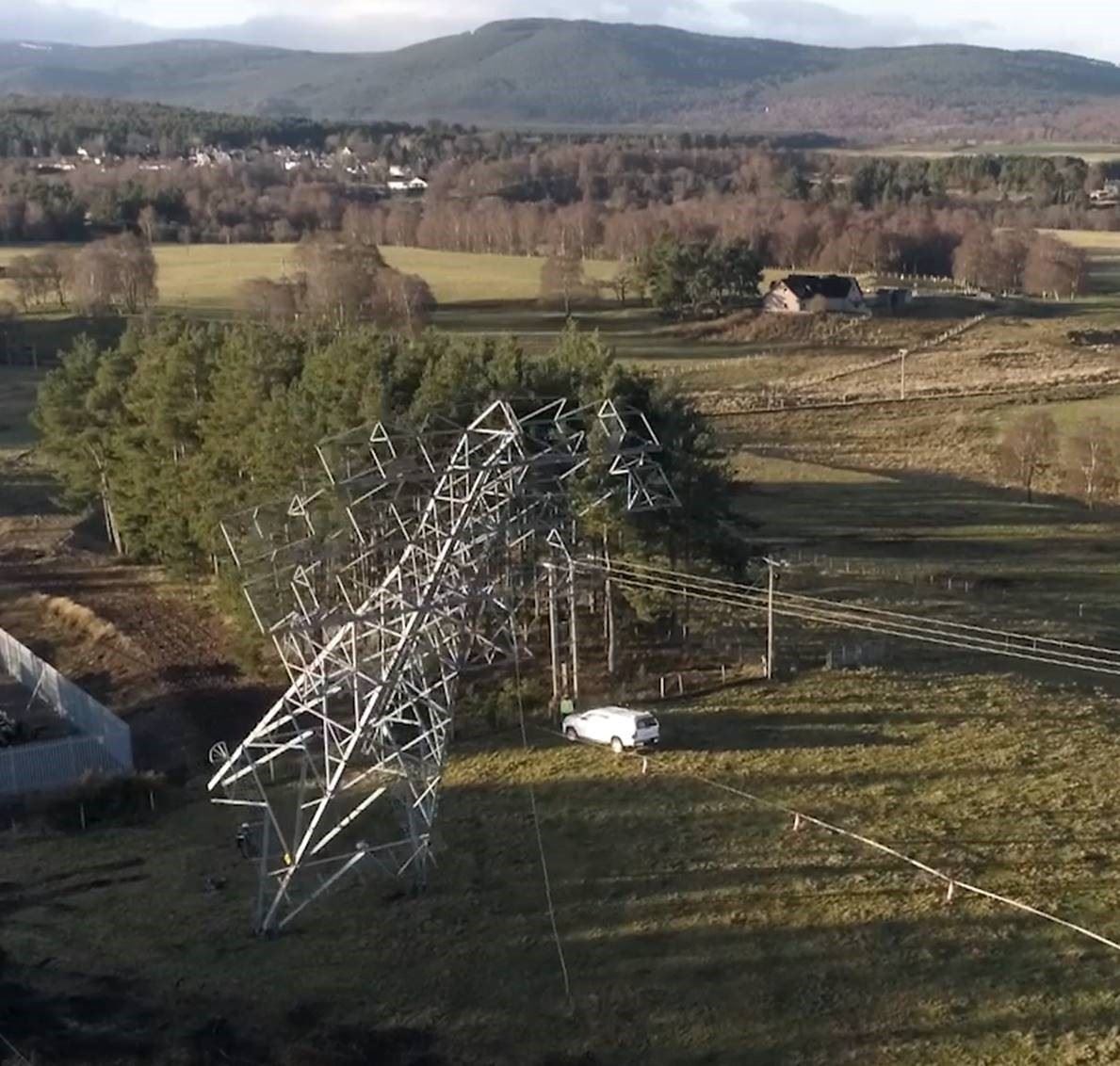 The final pylon comes crashing down to mark the end of the big money project in Strathspey.