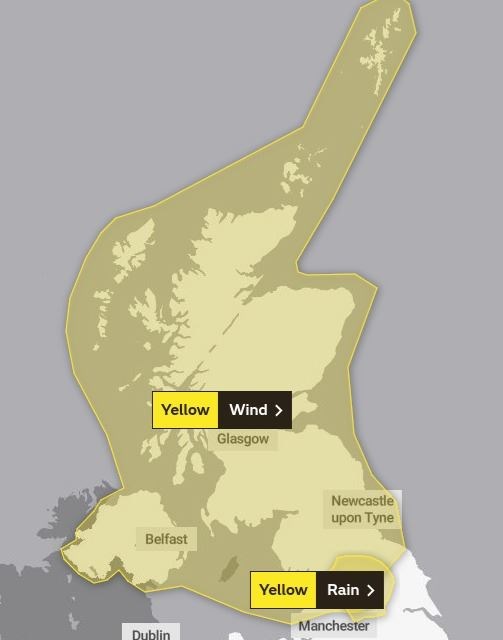 The high wind warning for Saturday covers all of Scotland, Northern Ireland and much of northern England. Picture: Met Office.