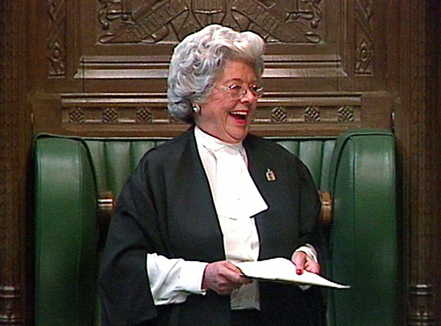 Betty Boothroyd, marking her retirement as speaker of the House of Commons, in 2000 (PA)
