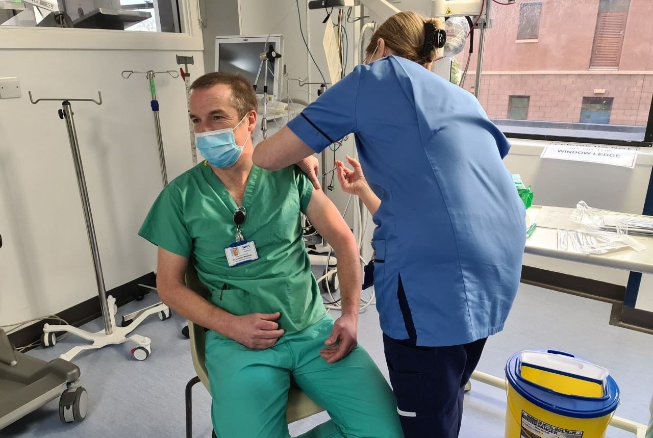 Doctor Jonathan Whiteside, clinical lead for critical care, was the first person to be vaccinated within NHS Highland.