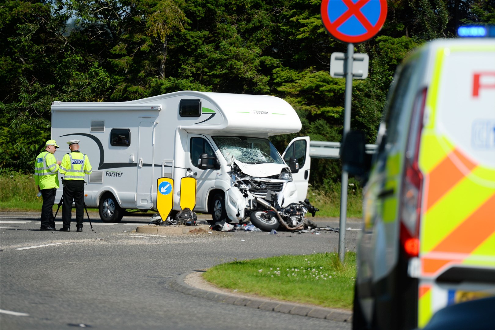 The scene of the crash, which involved a campervan and motorcycle. Picture: SPP.