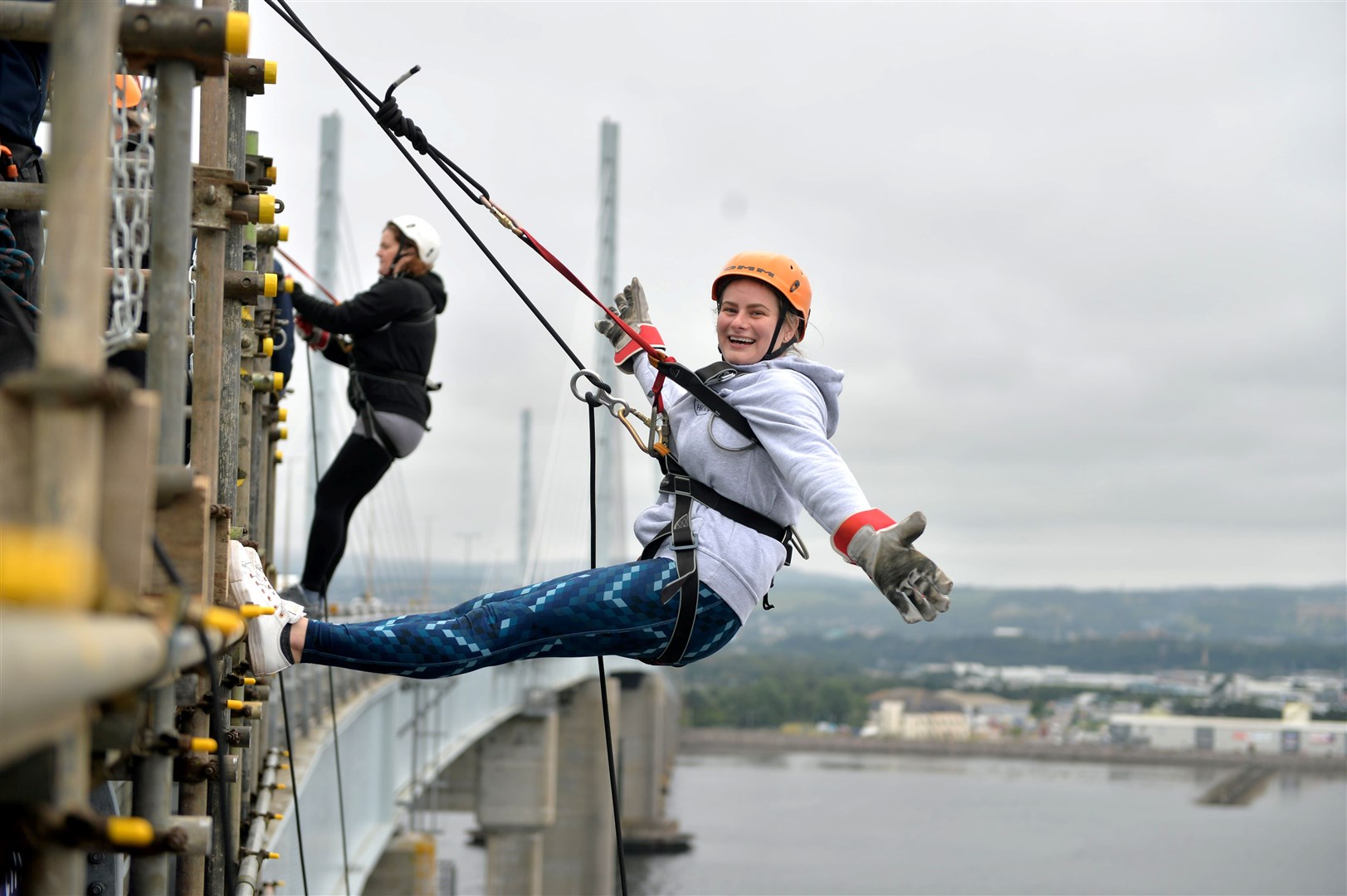Highland Hospice abseil, Kessock Bridge. Louise Scorer shows her head for heights. Picture: Callum Mackay