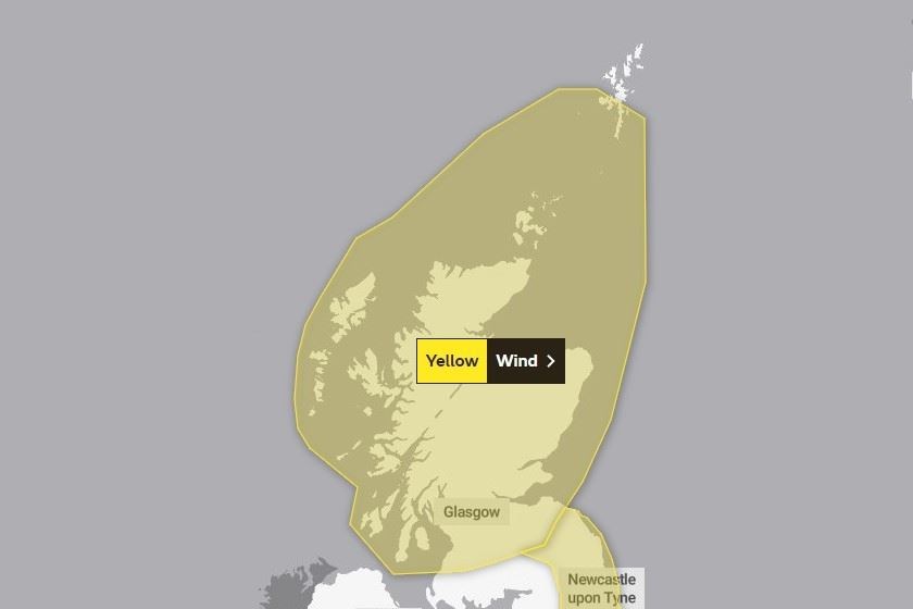 The yellow warning covers much of Scotland on Friday, February 17.