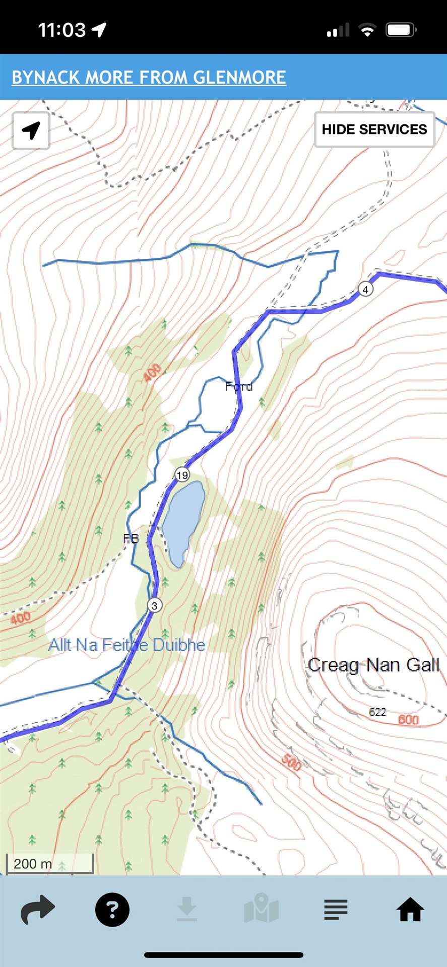 The GPS mapping in the App. Picture by: Walkhighlands.