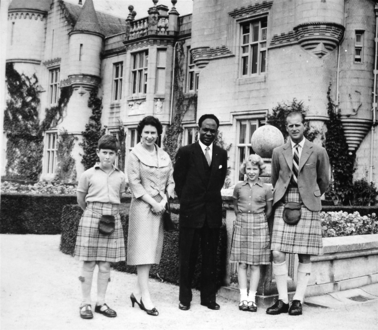 Dr Kwame Nkrumah, Prime Minister of Ghana, with the Queen, Philip, the Prince of Wales and Princess Anne at Balmoral in 1959 (PA)