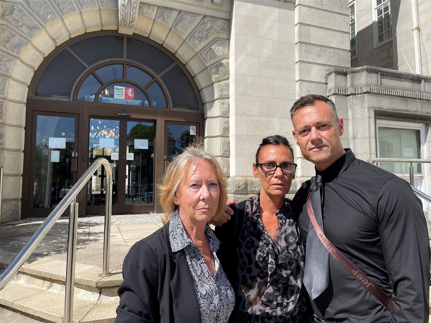 From left, Daniel Venes’ grandmother, Christine Smith, mother, Shaine Venes and uncle Justin Venes outside Maidstone County Hall (PA)