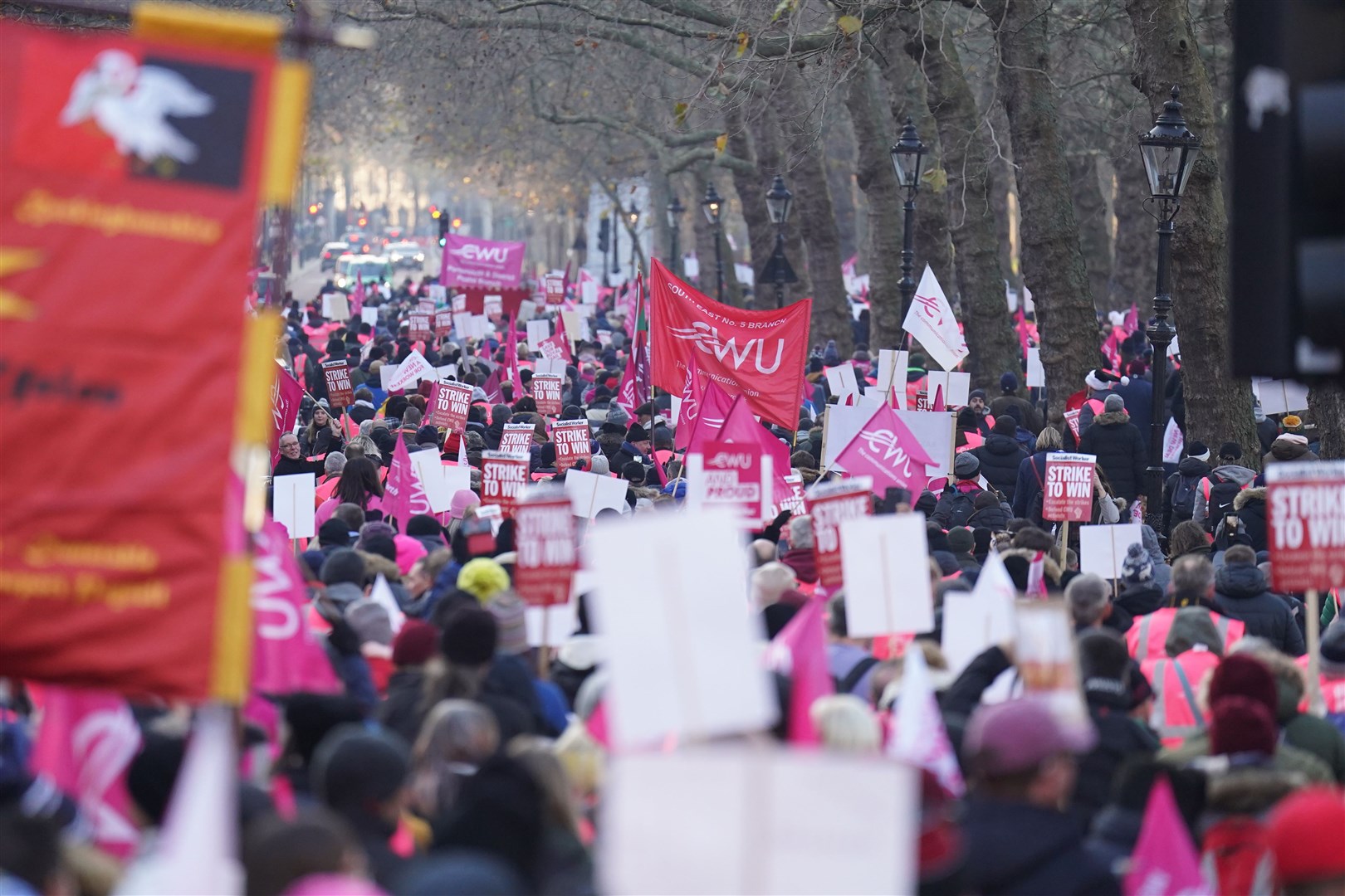 CWU members marched from Parliament Square to St James’s Park on Friday (James Manning/PA)
