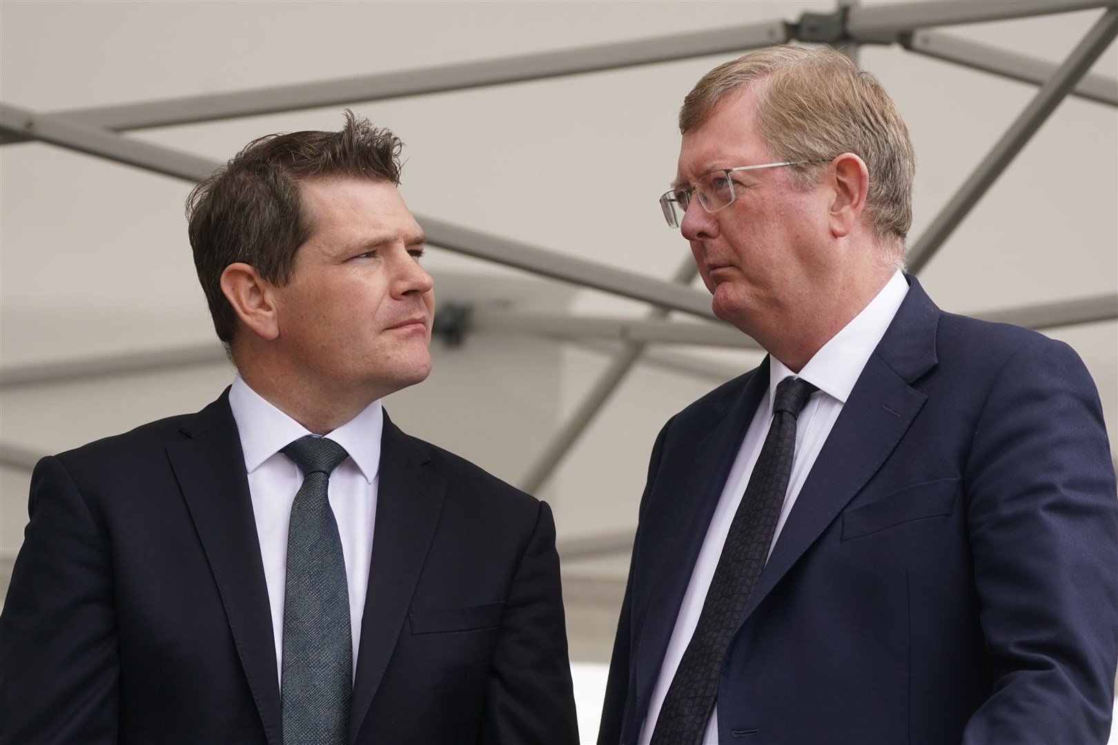 Peter Burke (left) and Lord Jonathan Caine attended a service to mark the 25th anniversary of the Omagh bombing at the weekend (Brian Lawless/PA) 