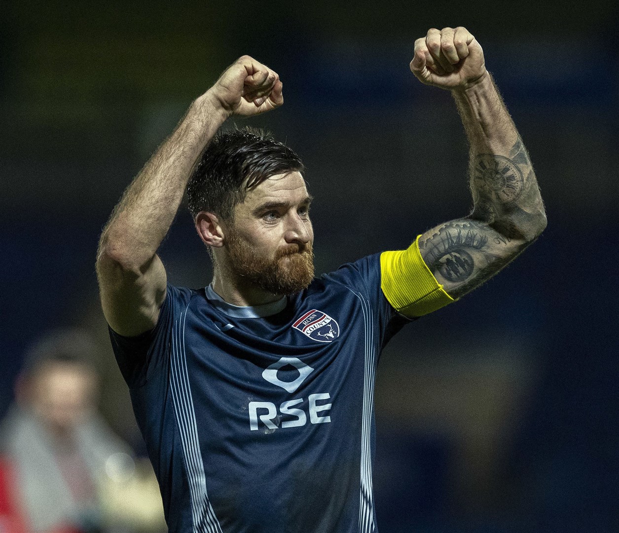 Ross County captain Jack Baldwin celebrates December's victory over Motherwell. Picture: Ken Macpherson