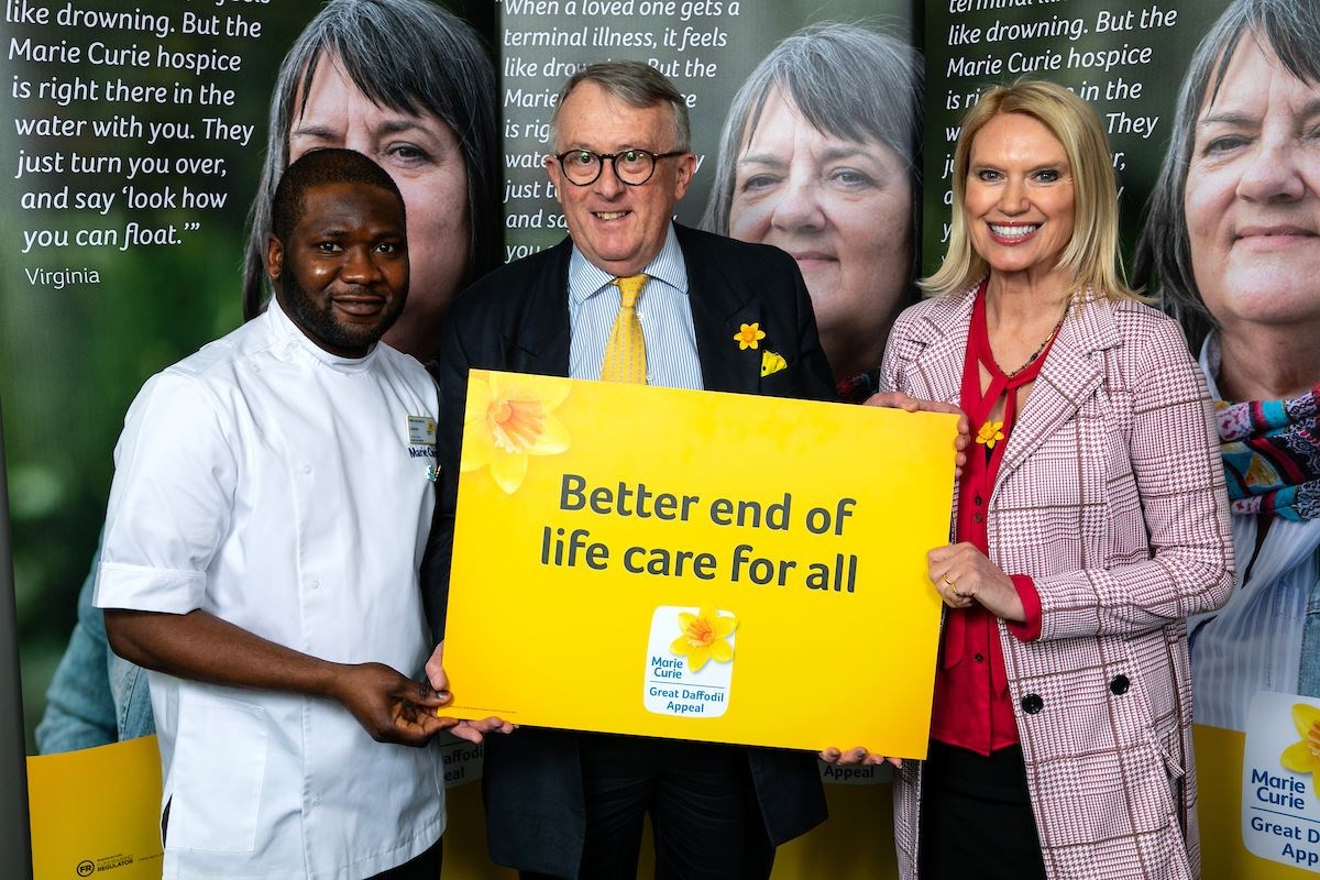 Jamie Stone Marie Curie Ambassador, Anneka, were pictured together with Marie Curie Rapid Response Healthcare Assistant, Lukmon Adeyemi