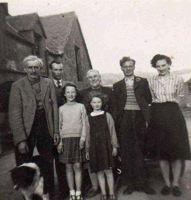 Rena with her family at Keppoch farm, Dundonnell. Her dad, Kenny MacGregor was the farm joiner and was in charge of the farm sawmill.