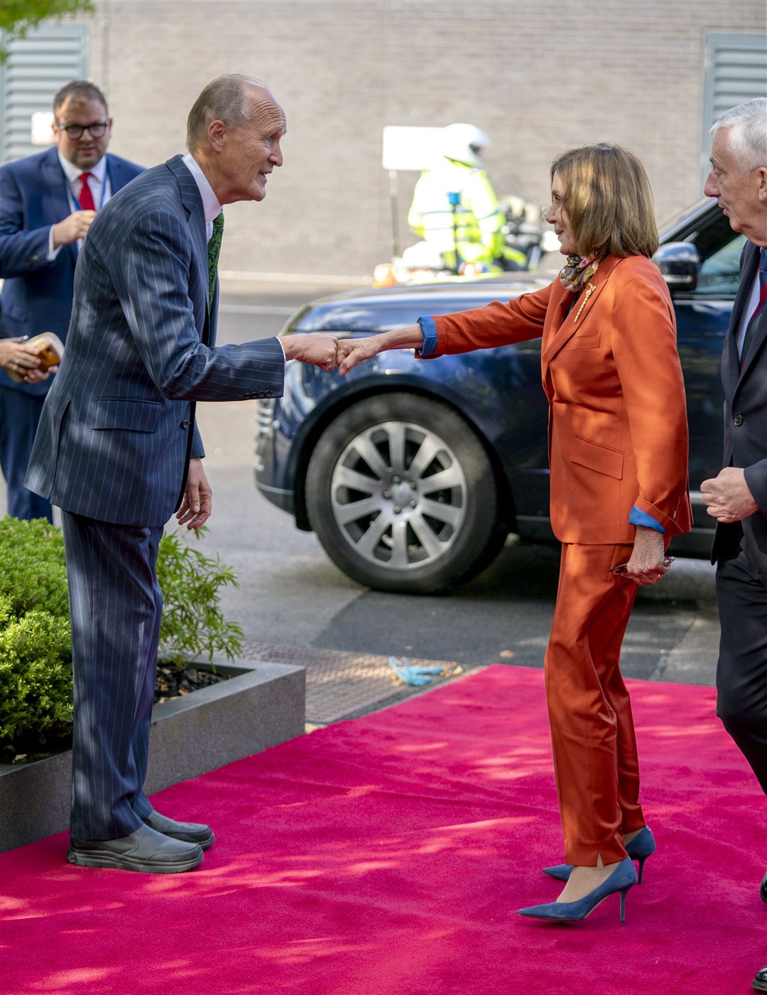 Nancy Pelosi meets the chairman of ITV, Sir Peter Bazalgette (Peter Byrne/PA)